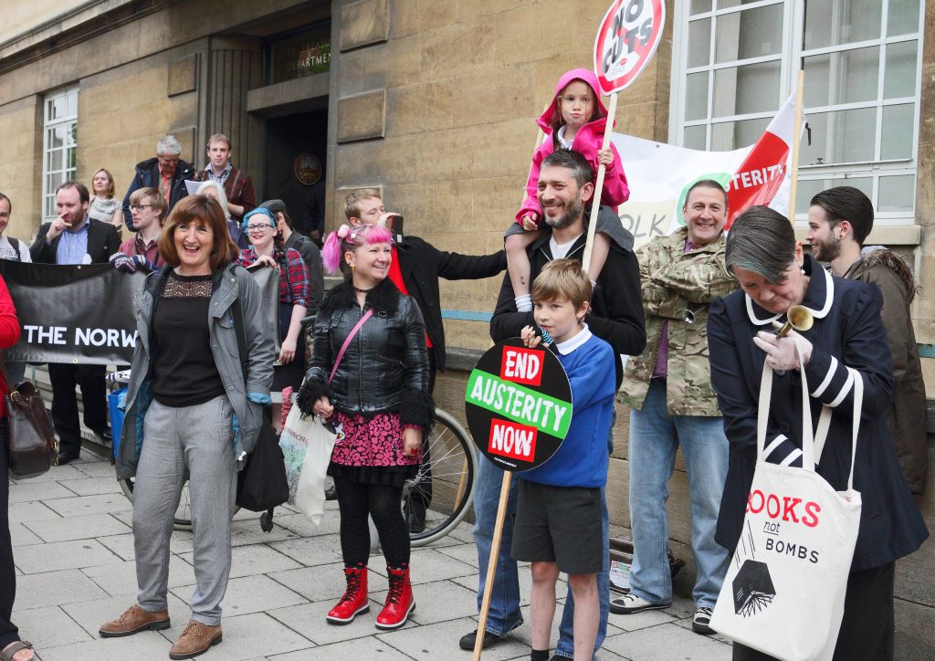 a section from a protest outside norwich city hall against bedroom tax evictions a3 (18960190878)